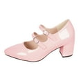 thumbnail image 6 of Mary Jane Shoes Women Casual Leather Pointed Double Buckle Straps Block Heel Pumps Shoes Elegant Dressy Heels Wine Size 7.5, 6 of 7