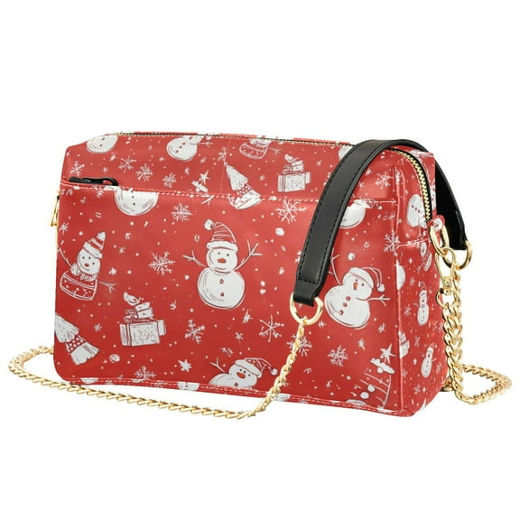 FORMRS Women Crossbody Purse with Chain Strap Vegan Leather Shoulder Handbag, Red Snowman