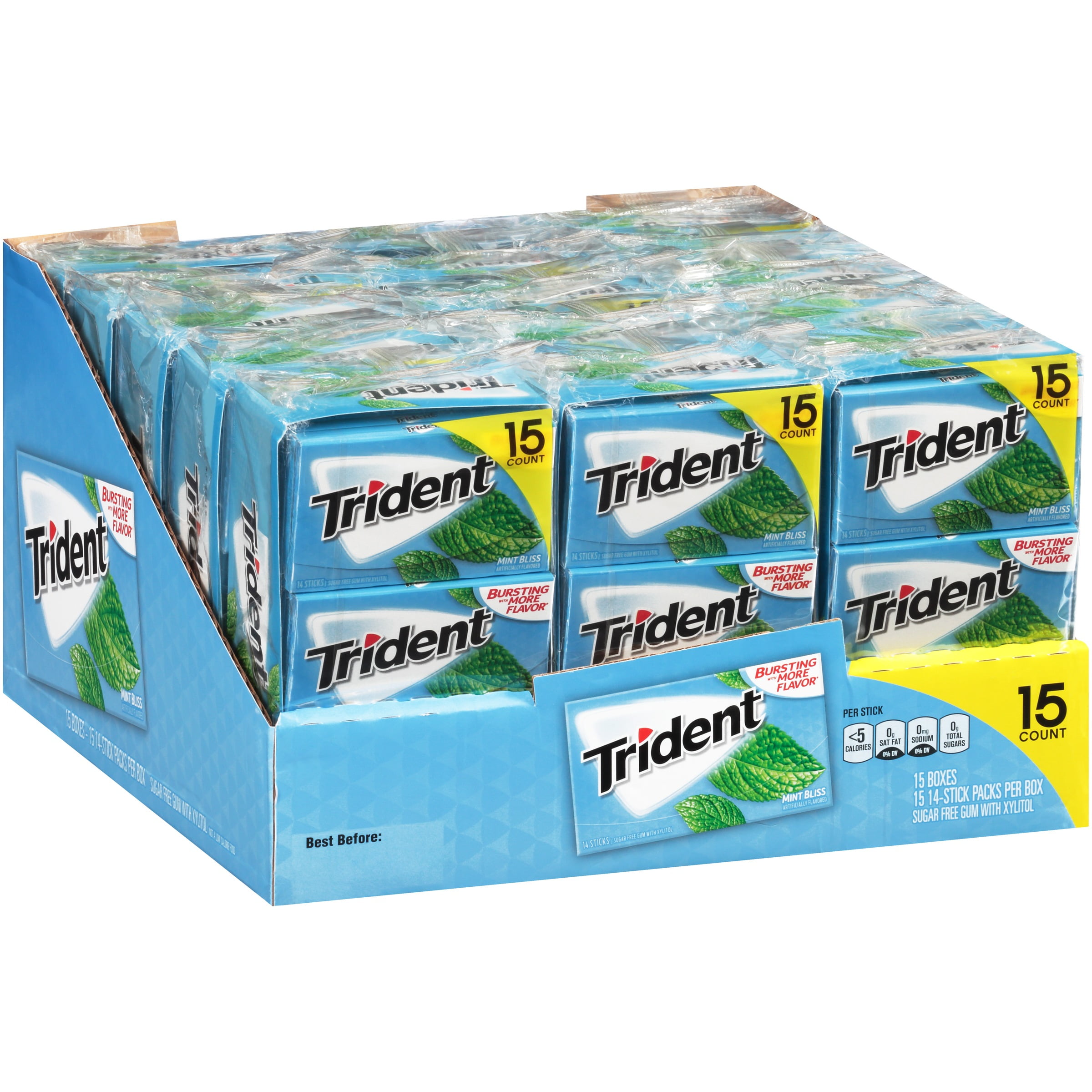 Trident Mint Bliss Sugar Free Gum with Xylitol 15-14 ct Packs