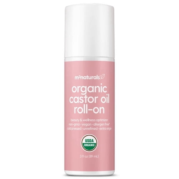 M3 Organic Cold Pressed Castor Oil Roll-On Nourishing Treatment| Hexane-Free, USDA Organic Idea for Hair, Skin & Brows | Mess-Free Applicator, 3 fl 0z (89 mL)
