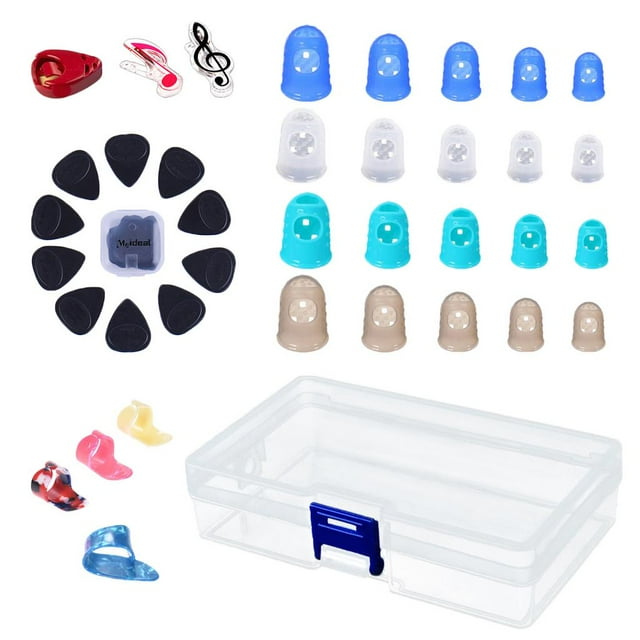 Tachiuwa Durable 1 Set Guitare Basse Accessoire, Silicone Bout des Doigts + Pics + Clip de Page +