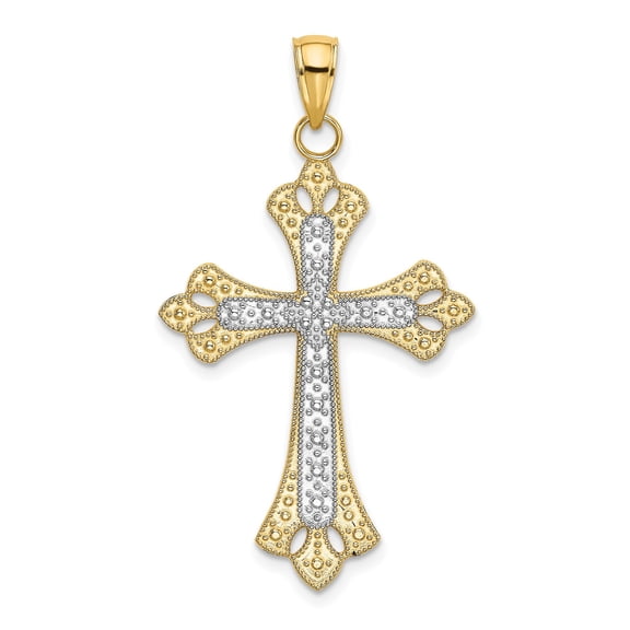 14k Gold Cross Pendant Necklace for Men and Women with Scalloped Edges Filigree Design Polished Dual Tone Religious Spiritual Jewelry Symbol of Faith Accessory