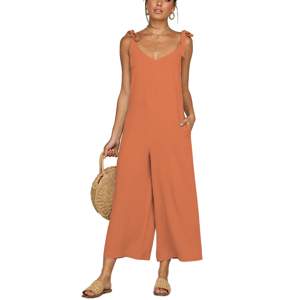 New Fashion Women's Casual Elegant Loose Solid Color Jumpsuit Pocket