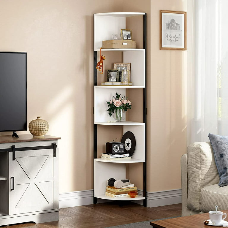 Dextrus 6-Tier Corner Shelf, 68.8 Tall Modern Free Standing Zigzag Corner Bookshelf for Living Room, Home Office,Black