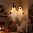 thumbnail image 5 of 2 Packs Halloween Decorations Outdoor, Hanging Light-Up Ghost with Witch Hat Bow, Cute Ghost Ornaments with Cauldron Spooky Halloween Decor for Front Porch Yard Indoor Outdoor Party Decor, 5 of 7
