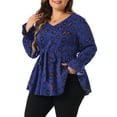 thumbnail image 2 of DARING DIVA Women's Plus Graphic Print Belted Long Sleeve V Neck Top 2X Royal Blue, 2 of 6