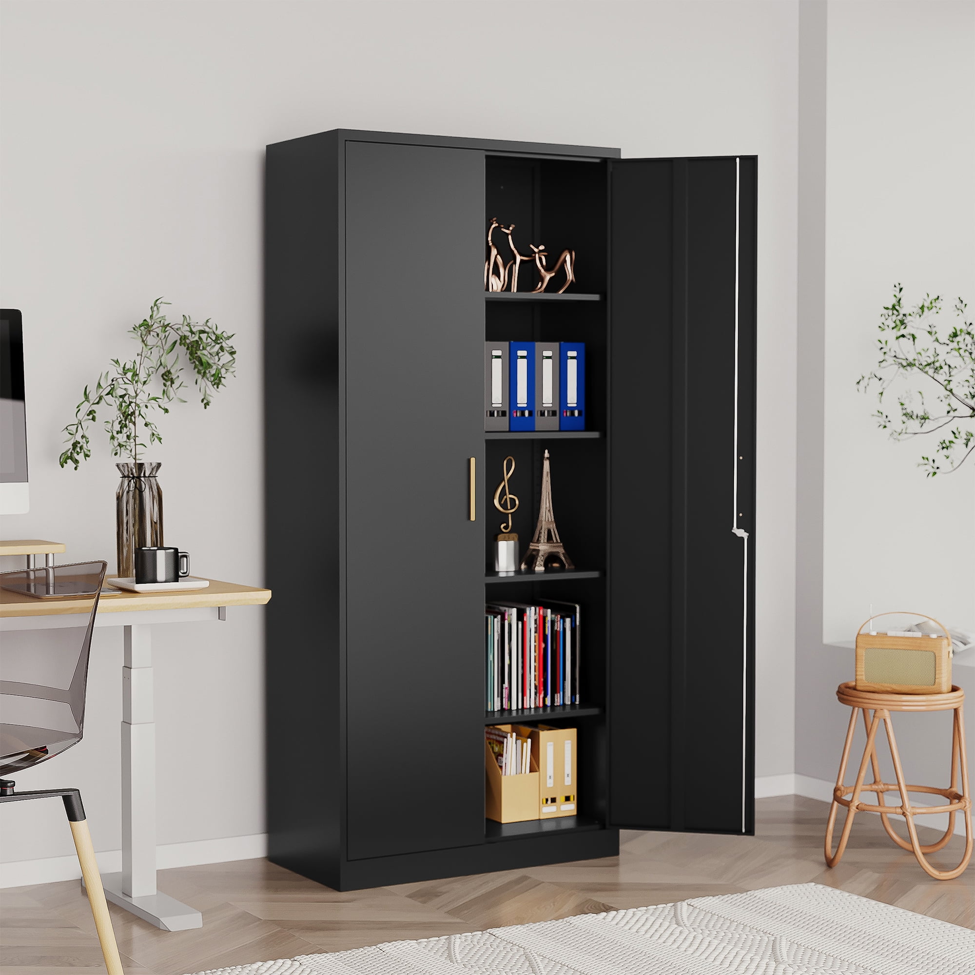 Fesbos Metal Cabinet-71"Tall File Cabinet with 4 Adjustable Shelves, Locking Black Steel Storage Cabinets for Home,Kitchen, School, Office