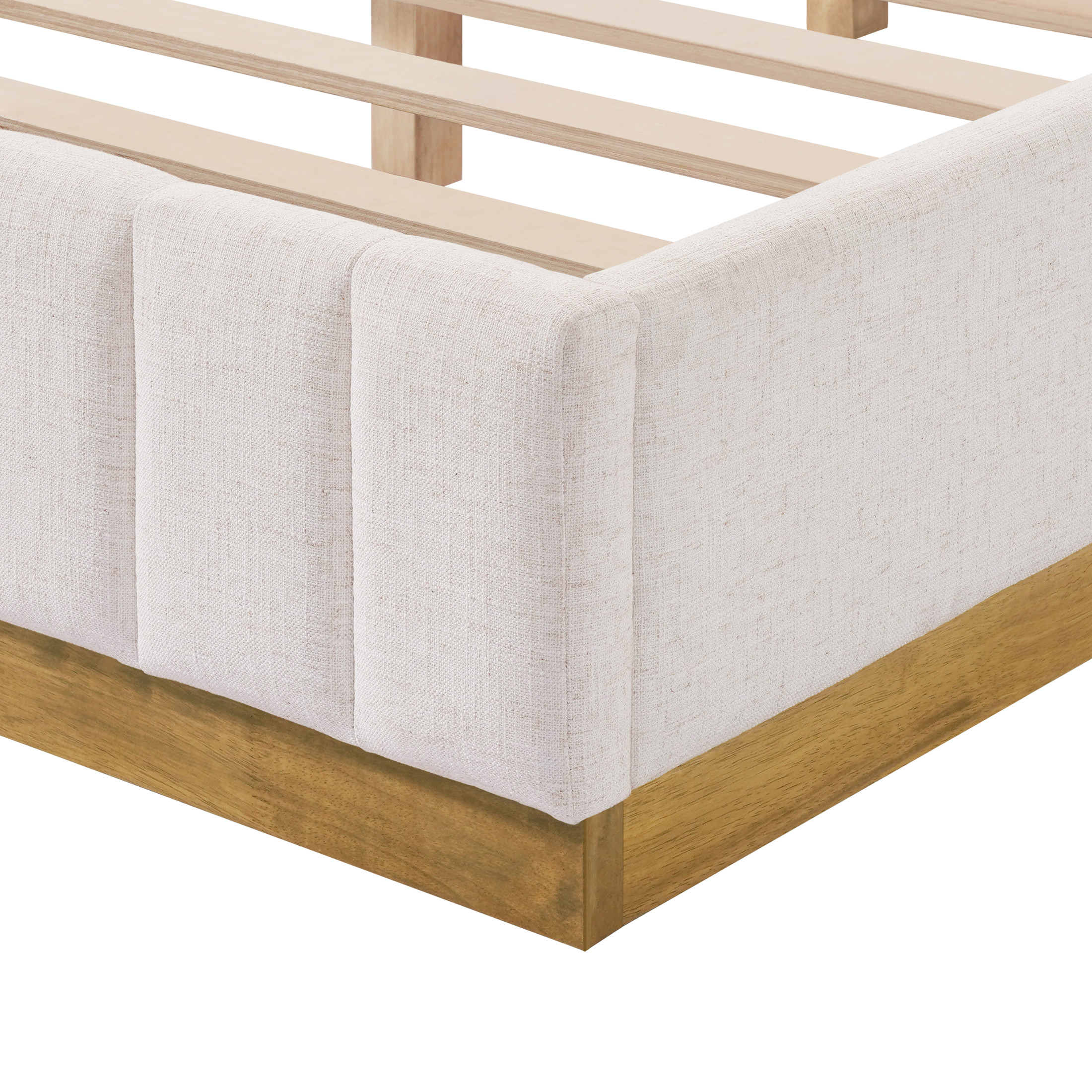 Christopher Knight Home Queen Size Bed Frame, Linen Upholstered Thick Headboard with Solid Wood Base, Beige