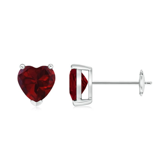 ANGARA Natural 1.8 ct Garnet Solitaire Heart Stud Earrings in 14K White Gold for Women (Size-6mm) | January Birthstone, Birthday, Anniversary, Jewelry Gift for Women | Natural Garnet Earrings