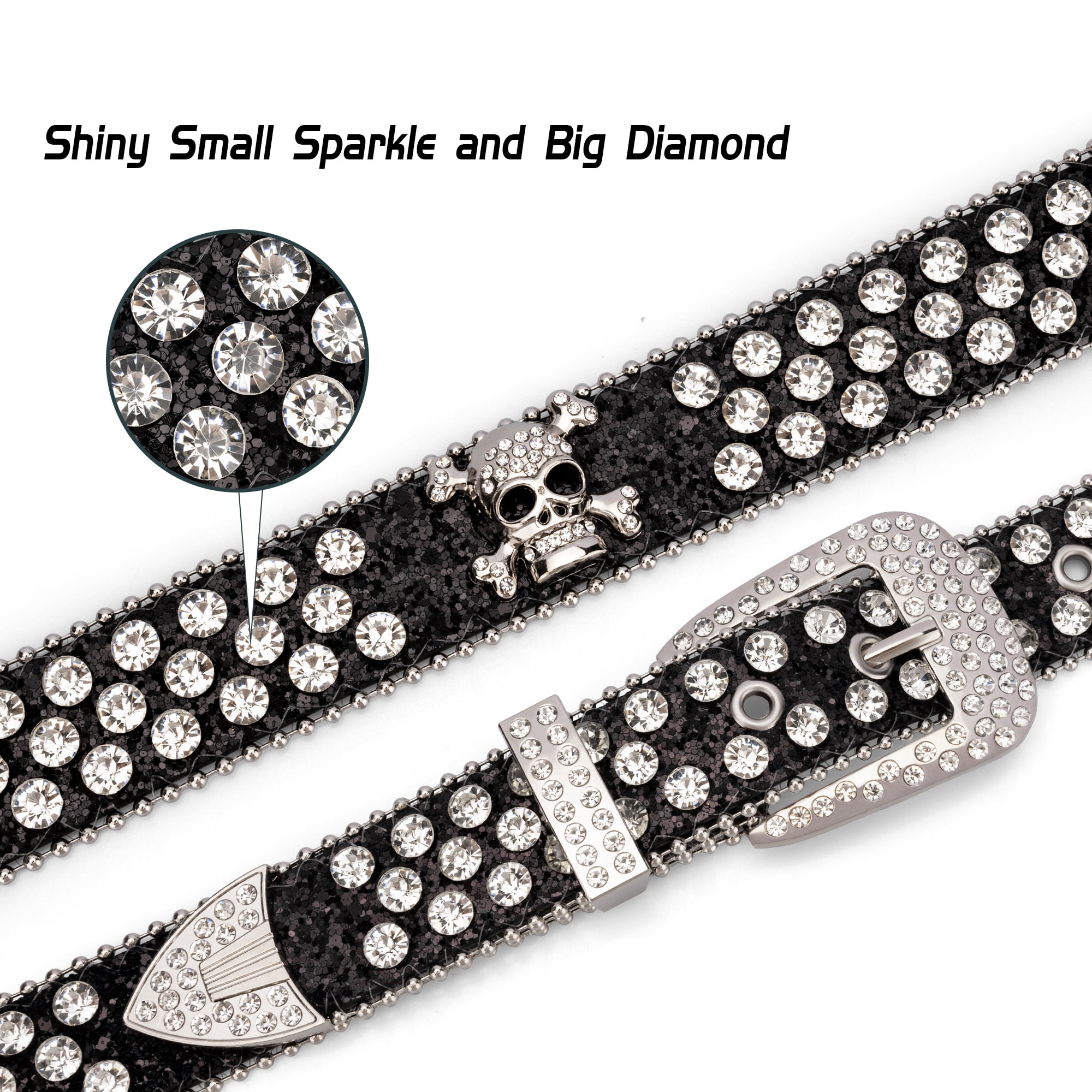 6245 Skull Rhinestone Belt For Men Women Sparkly Bling Diamond Sequin macoking Rhinestone Belts for Women Men, Bling Skull Western  main image 2