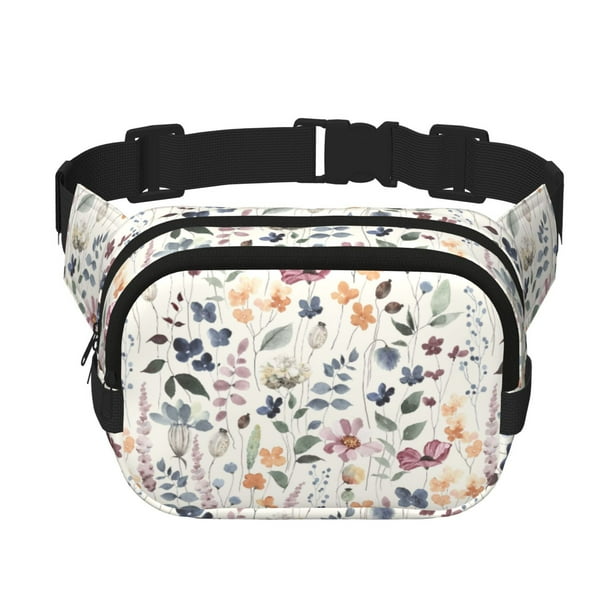Fotbe Watercolor Floral Cangurera Cuadrada con Estampado de Doble Capa, Bolsa de Cintura Ajustable Mini para Hombres y Mujeres
