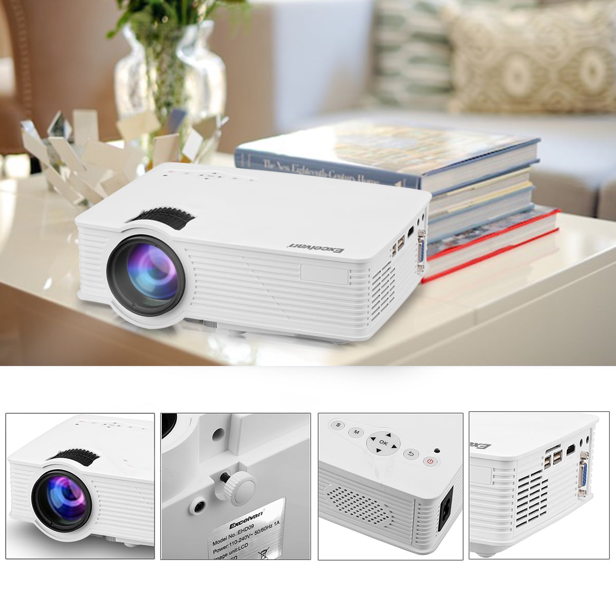 Projector,Excelvan EHD09(GP9)Mini Home Cinema Theater 1200 Lumens HDMI ...