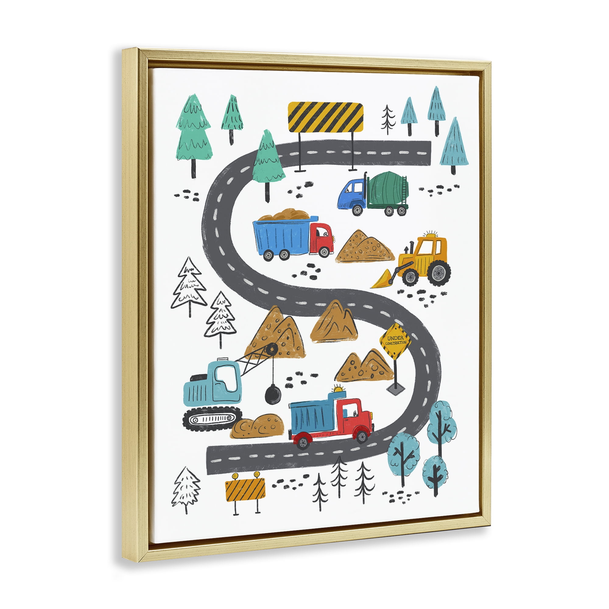 Stupell Industries Construction Vehicles Road Transportation Painting Gold Floater Framed Art Print Wall Art, 25 x 31