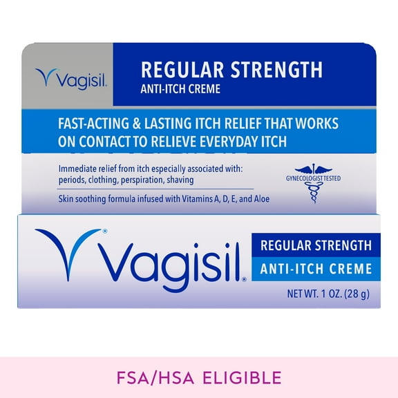 Vagisil Anti-Itch Vaginal Creme, Regular Strength with Benzocaine 5% for Instant Itch Relief, Plus Prebiotic, 1 Ounce