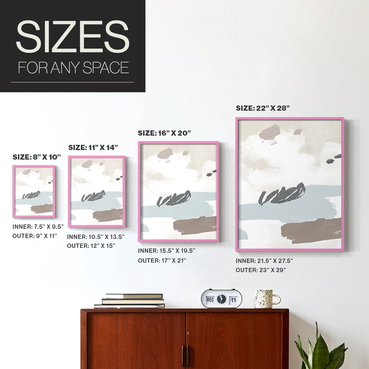 Neutral Wash II Framed Print in Pink Solid Wood Framed Print No Nail Hanging