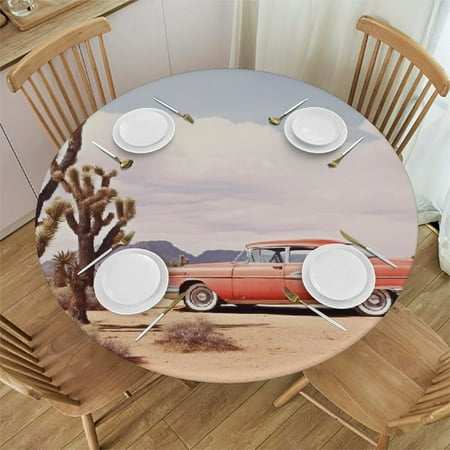 

Orinice Desert Cactus Tree Round Table Cover Stain Resistant Washable Indoor Outdoor Tablecloth Kitchen Dining Wedding Parties Elastic Edge 100% Polyester Fiber 38-42