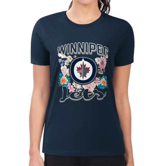 Women's G-III 4Her by Carl Banks Navy Winnipeg Jets Super-Slim Fit Lightweight Flower Logo T-Shirt
