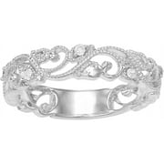 MyDiamondBox 1/10 Carat Total Weight (cttw) Sterling Silver Diamond Wedding Ring with White Gold Plated Bridal Ring - For Women (Ring Size: 7)