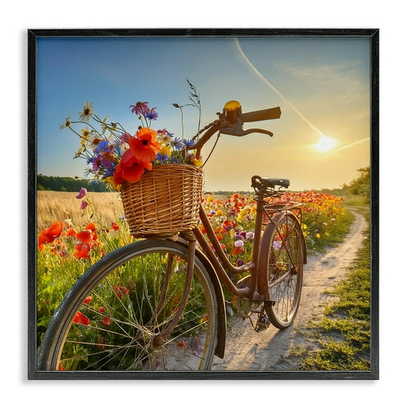 Stupell Industries Flower Stop Bicycle Transportation Photography Black Framed Art Print Wall Art, 12 x 12