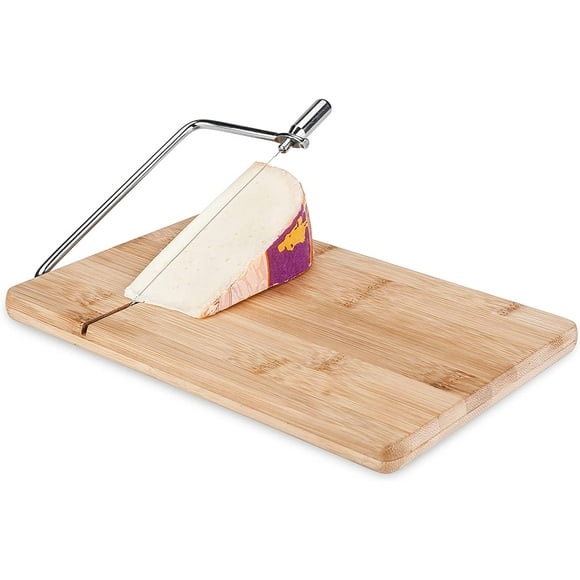 True WireSlice Bamboo Cheese Slicing Board, Bamboo Wood with Built-in Slicer, 10" by 7.5", Cheese Service, Entertaining Gift Set