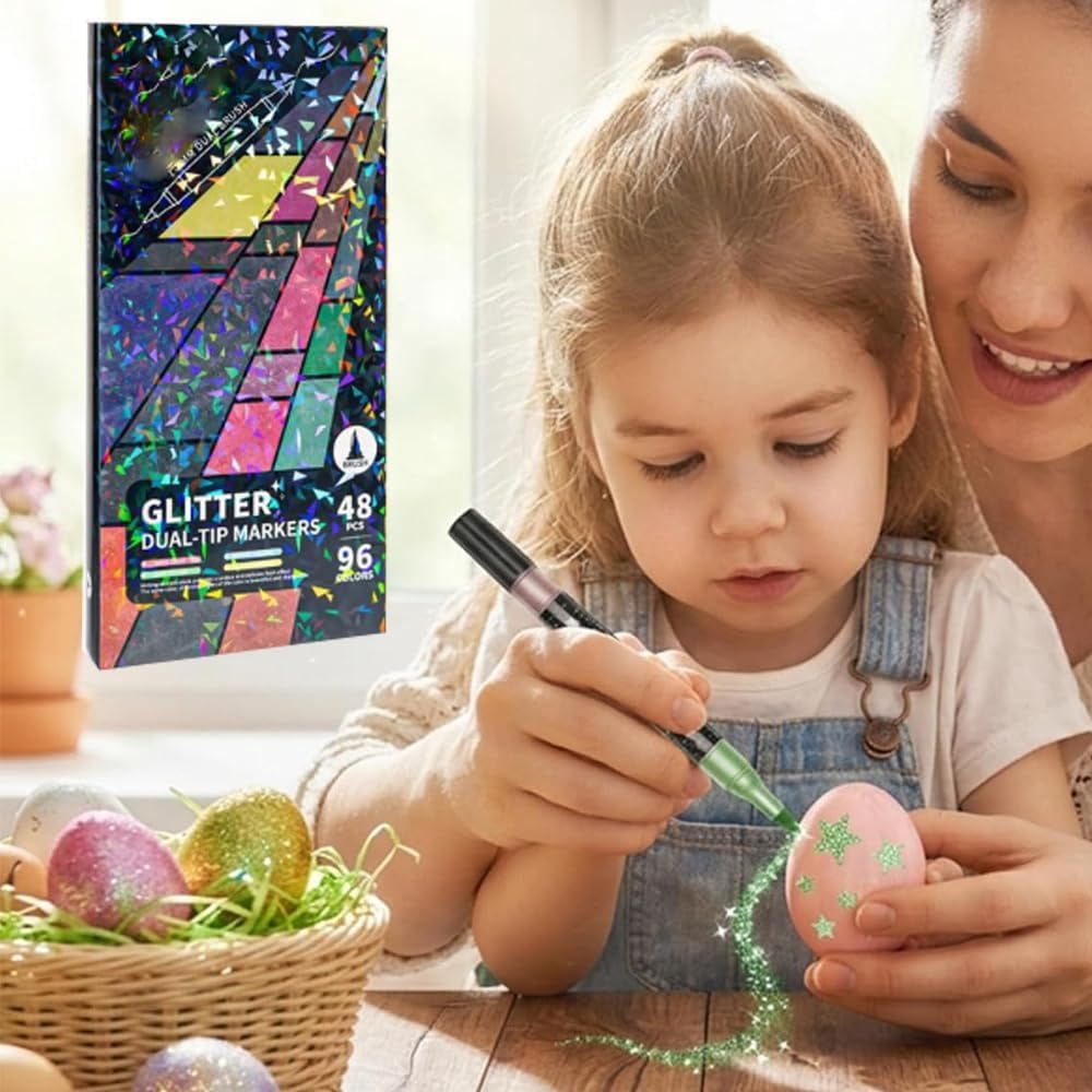 24/48/72/96 Colors Glitter Effect Brush Markers, Double Line Painting Pens, Outline Painting Markers with Vibrant Ink, Fun Creative Tool, For DIY Crafts, Greeting Cards, Doodling (48colors)
