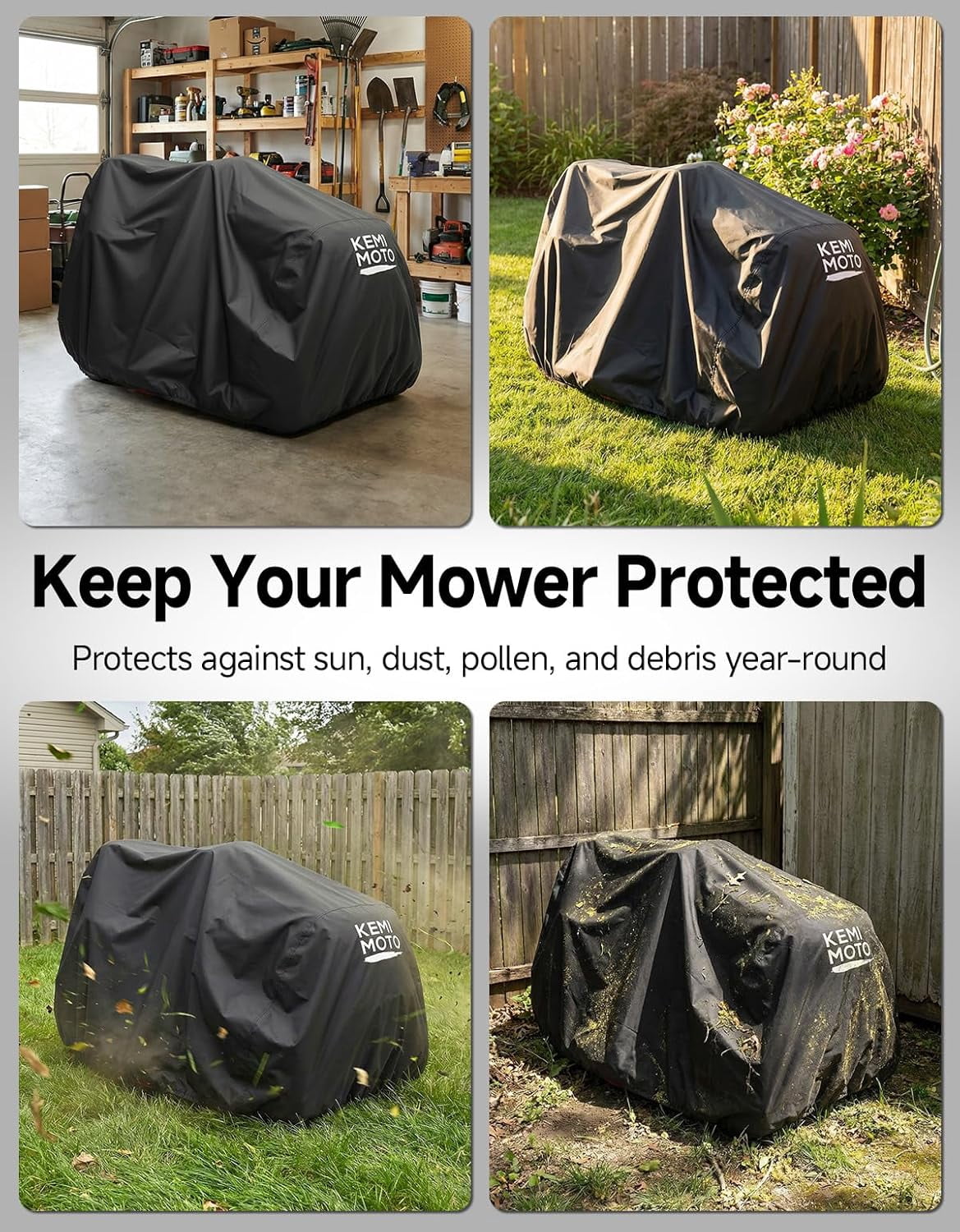 KEMIMOTO Riding Lawn Mower Cover with Windproof Buckle, Universal Fit for Riding Lawnmowers with decks up to 54''，Compatible with John Deere others
