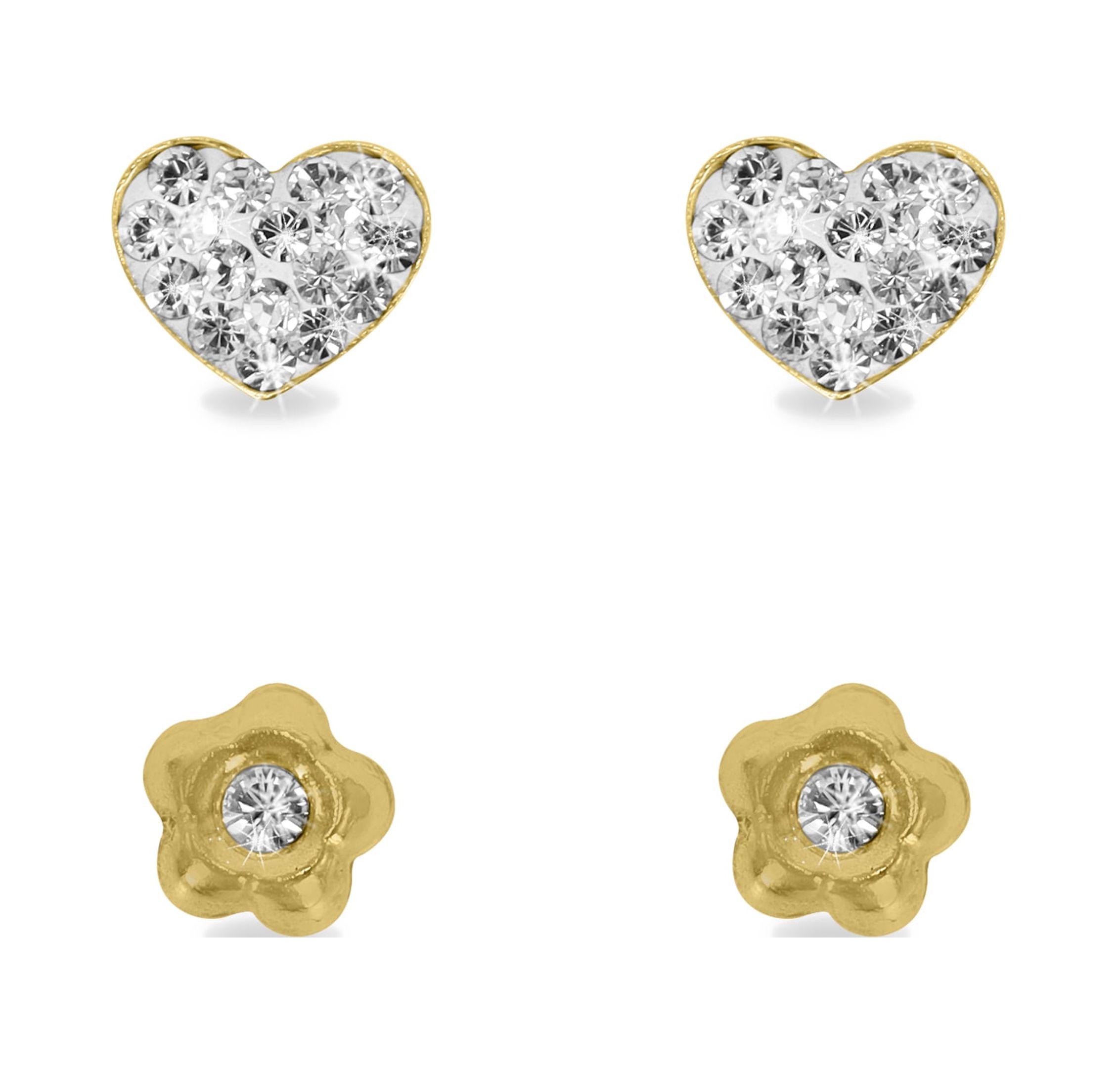 Brilliance Fine Jewelry Crystal Flower and Heart Stud Set photo 1