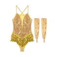 thumbnail image 3 of iiniim Womens Latin Dance Sparkly Sequins Leotard with Fringe Modern Jazz Dancewear Gold S, 3 of 7