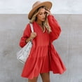 thumbnail image 4 of Cute Shift Robe des Femmes avec Poches Entièrement Doublée Manches Cloche Ourlet V Cou Tunique Swing en Vrac Mini Robe, 4 of 7