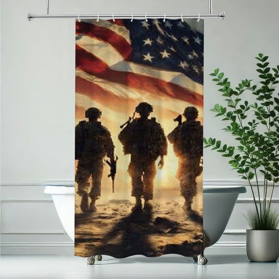 RKSupls Waterproof Shower Curtain, Patriotic US Military Soldiers Polyester Shower Curtain with Hooks for Chic Elegant Home Bathtub Bathroom Decor Washable