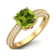 thumbnail image 2 of 7mm Cushion Shape Peridot 925 Sterling Silver Gold Vermeil Solitaire Women Mother's Day Gift Ring, 2 of 3