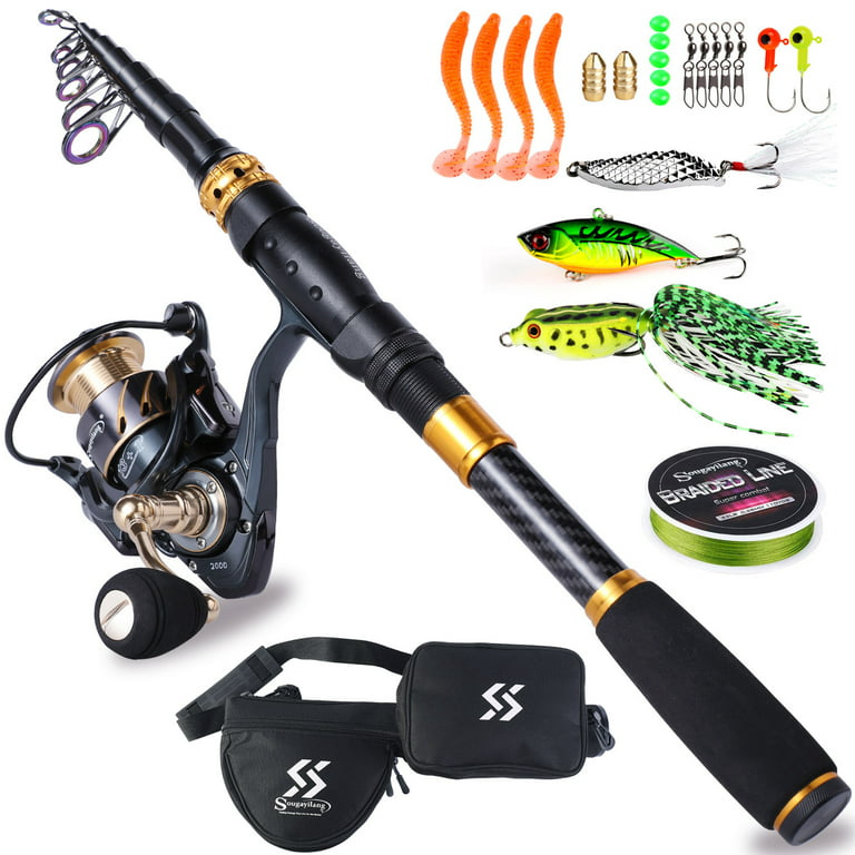 Sougayilang Fishing Tackle Full Kits Spinning Rod Reel Combo with Fishing  Bait and Carrier Bag