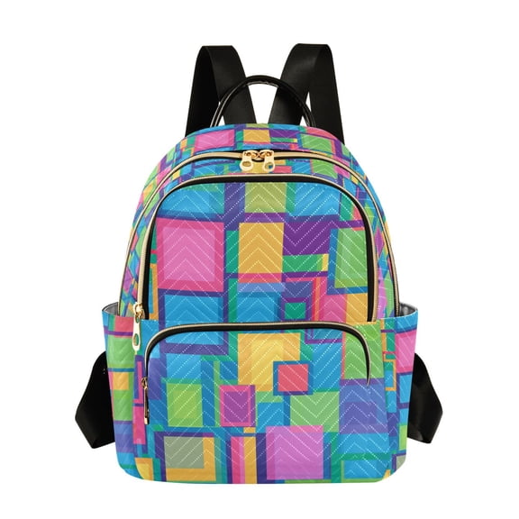 FORMRS Mini Backpack Purse for Women Quilted Travel Daypack Casual Shoulder Bag, Colorful Geometric Pattern