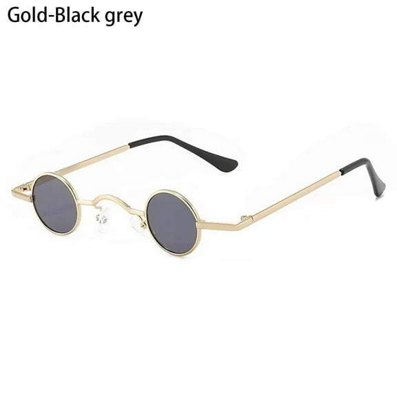 Ins Fashion Candy Color Metal Frame Hip Hop Sun Glasses Shades Small Round Sunglasses Punk GOLD-BLACK GREY