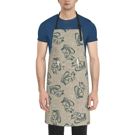 

Vsdgher Sketch Squirrels Linen Waterproof Apron with 2 Pockets Kitchen Chef Aprons Bibs for Grooming Cooking Baking Painting Gardening