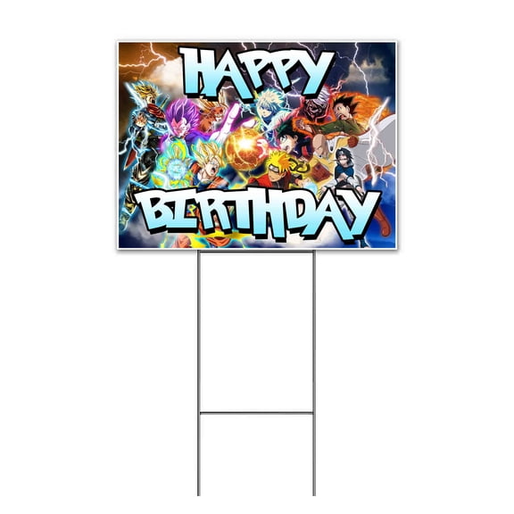 Happy Birthday Anime Character (18" x 24") Yard Sign, Includes Metal Step Stake