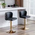 thumbnail image 2 of HomePerch Set of 2 Faux Leather Swivel Bar Stools with Adjustable Height, Wingback Tufted Backrest, and Gold Metal Legs for Kitchen Island or Dining Room, 2 of 9