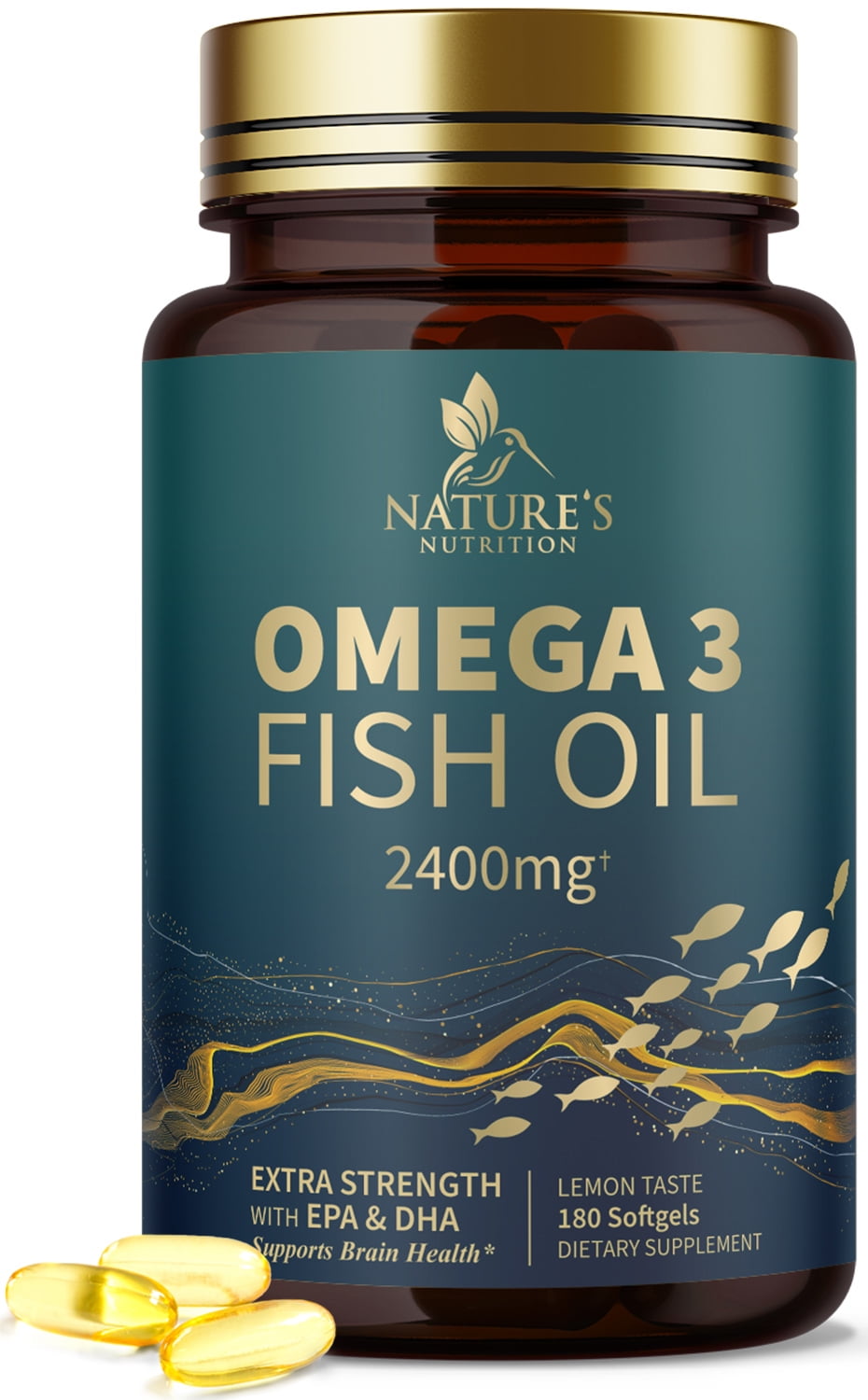 Nature's Nutrition Omega 3 Fish Oil Pills, 2400mg, 180 Ct