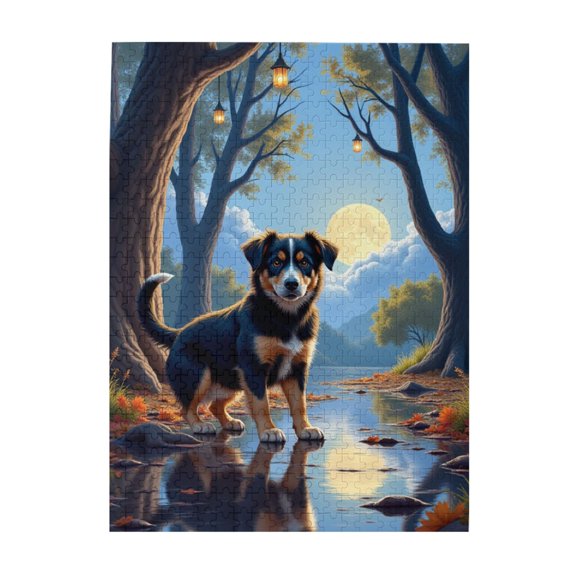 500 Piece Jigsaw Puzzle For Adults Moonlit Puppy By The Creek Challenging & Relaxing Adult Puzzles Beautiful Artwork Great Gift Idea Home Decor