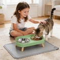 thumbnail image 5 of Elevated Cat Bowls with Food Mat, Splash Proof Anti Vomiting Raised Cat Food and Water Bowl Set, 2 Stainless Steel Dishes for Cats and Puppy, Pet Bowl for Indoor Cats White, 5 of 6