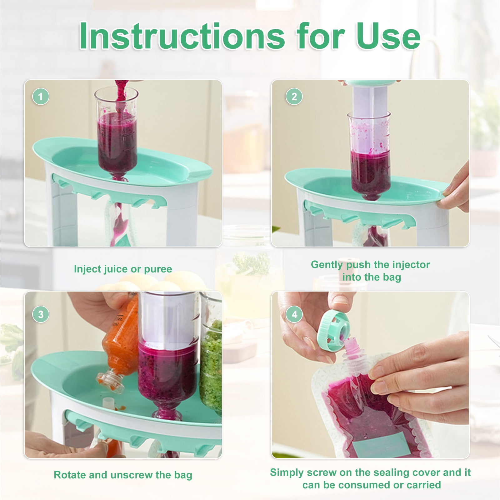 Squeeze Station, Baby Food Maker & Pouch Filler with 5 Portable Bags, Reusable Fruit Puree Pouch Filling Maker, BPA-Free, Dishwasher Safe - Homemade Baby Food Essential