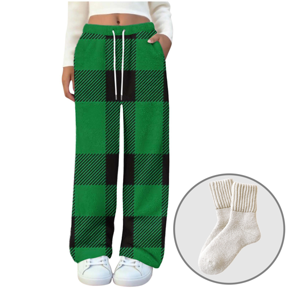 Uaswgudfs Women's Plaid Print Elastic High Waist Sweatpants, Baggy Casual Lounge Pants with Pockets & Drawstring, Fashion Loose Pajama Pants for Women