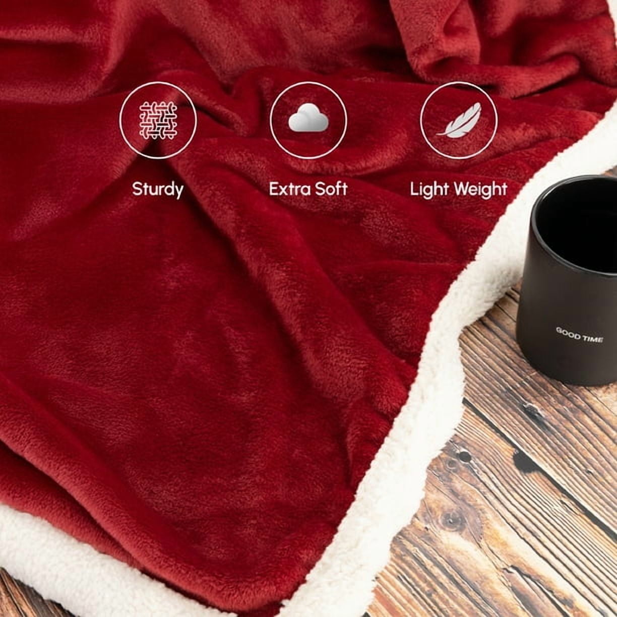 Beddora Luxury Flannel Sherpa Throw Blanket – 50” x 60” – Ultra-Soft & Warm – 450 GSM Plush Reversible Fleece – Cozy Winter Couch or Bed Blanket – Red