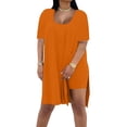 thumbnail image 6 of Pyhlmscde Lounge Sets for Women, Women Plus Size 2 Piece Outfits Short Sleeve Tunic Slit Tops Skinny Biker Shorts Sets Tracksuits, Two Piece Sets for Women Summer Orange 3XL, 6 of 9