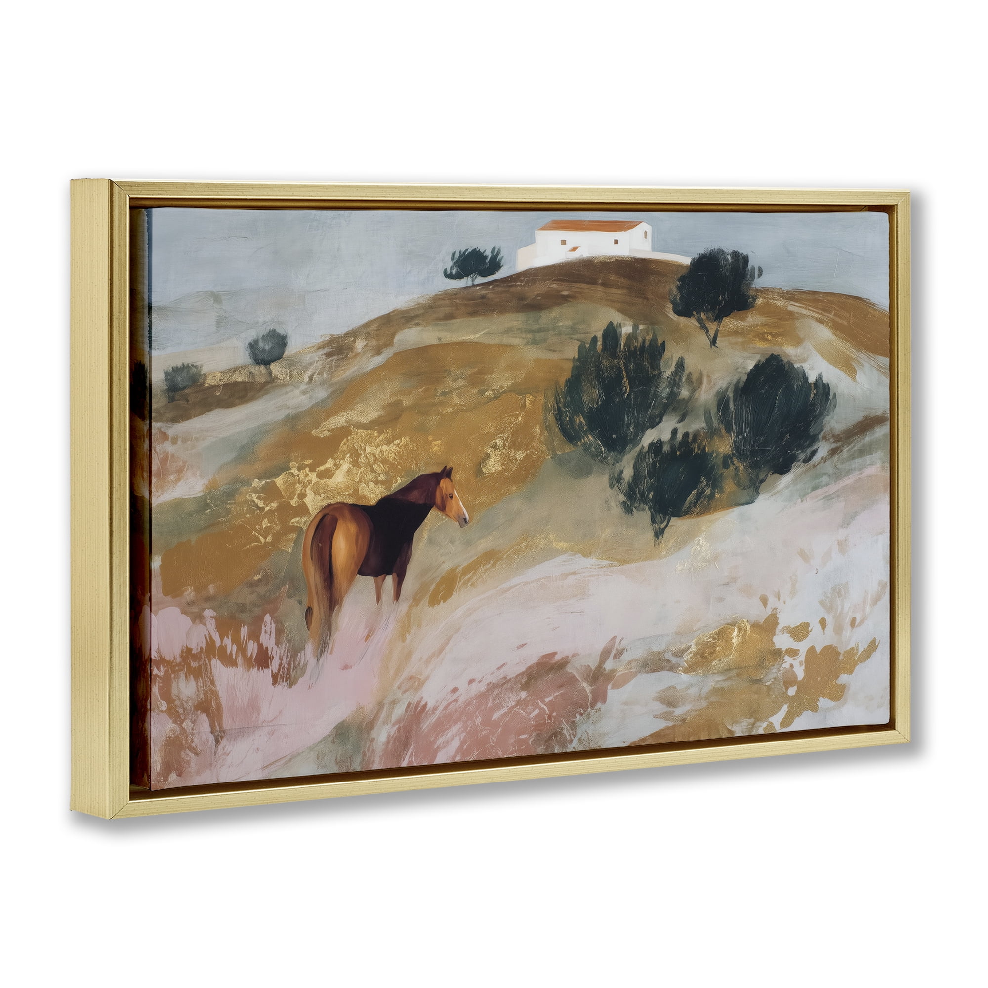 Stupell Industries Horse in Tuscan Countryside Gold Framed Floater Canvas Wall Art, design by Chromatic Storm Studio