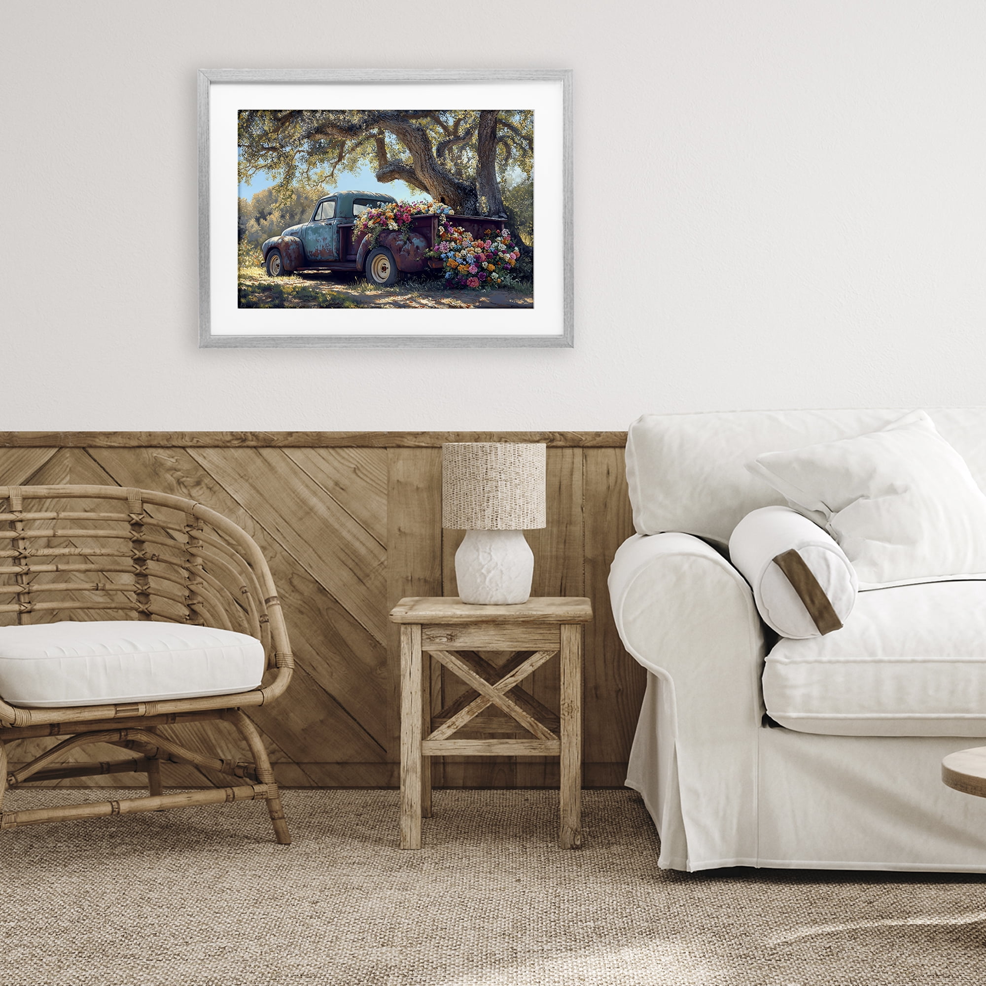 Stupell Industries Repurposed Truck Filled with Flowers Gray Framed Print Under Glass, design by Franklyn Gregory