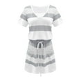 thumbnail image 5 of Xqxayjr Summer Short Sleeve Striped Party Dresses for Women Under $5 Casual Drawstring Knee Length Short Mini T Shirt Sun Dresses V Neck Cute Spring Sundress, 5 of 6