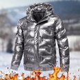 thumbnail image 2 of JUNWELL Men Clearance  Winter Jackets for Men Clearance Shiny Hooded Reflective Down Jacket Cotton Jacket, 2 of 5