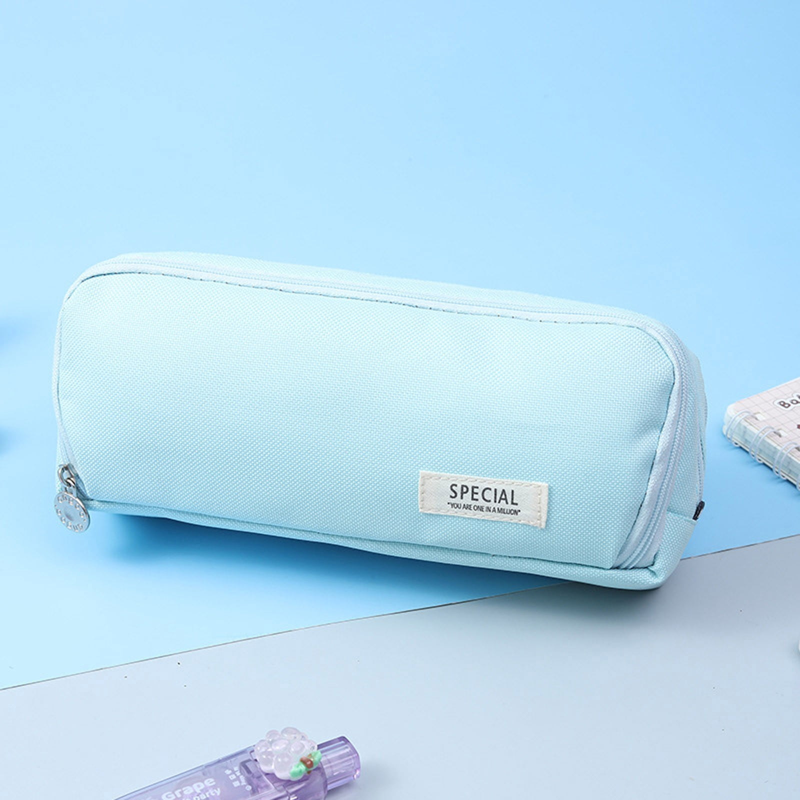 HengDidi 3-Piece Double Layer Japanese Korean Style Fabric Pen Organizer Multi-Pocket Stationery Storage Box for Campus and Office Decor