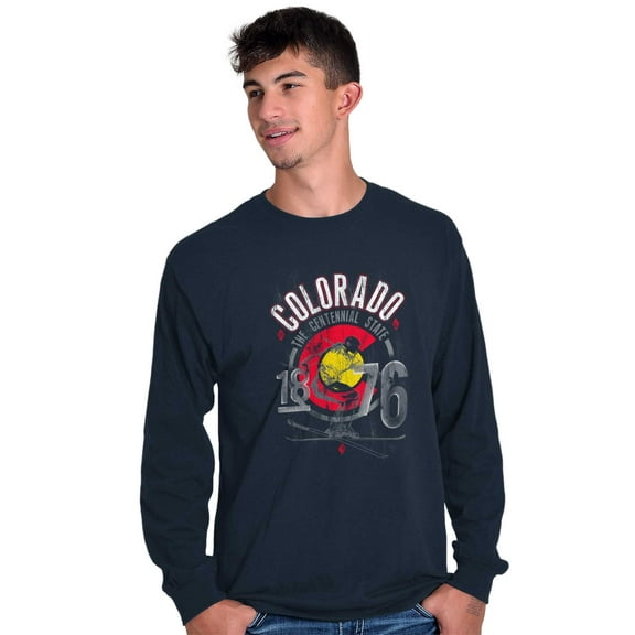 Colorado Mountain Skier State Flag Long Sleeve TShirt Men Women Brisco Brands S
